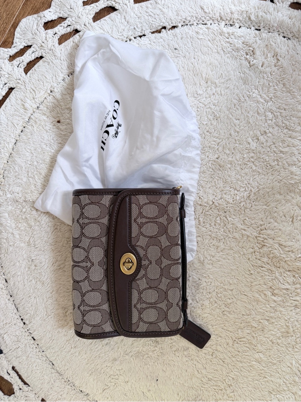 Coach Brown Signature Canvas Turnlock Crossbody
